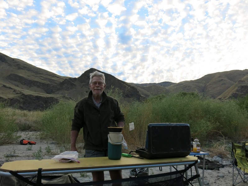 Keith prepares early morning coffee while everyone else sleeps. 
