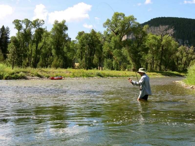 Mike fishing with double Tenkara rods.